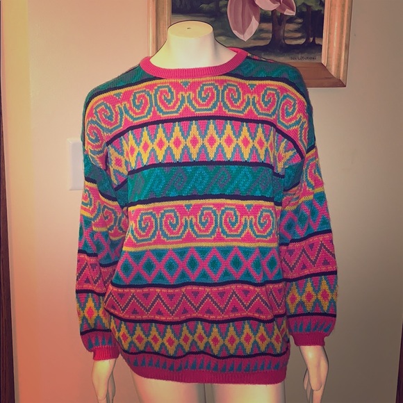 Vintage Sweaters - Bedford Fair vibrant colorful knit sweater. Large